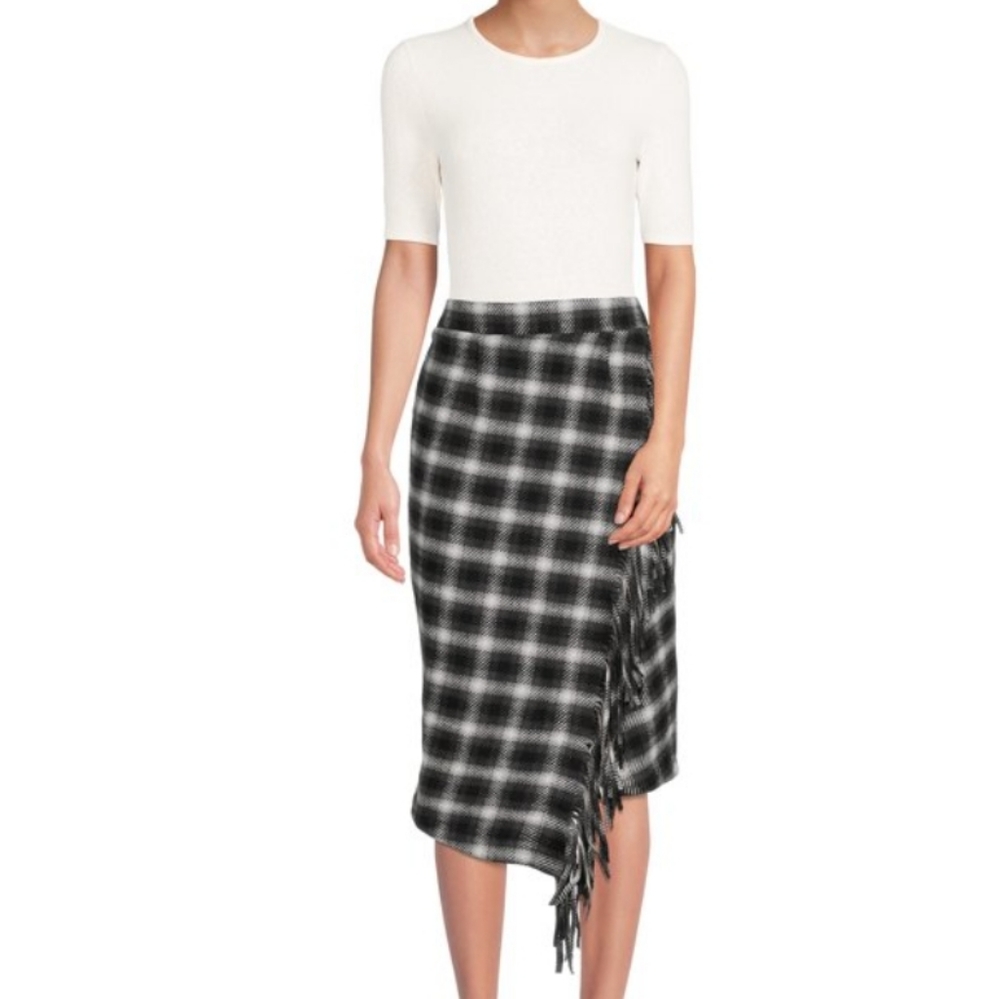 PLAID MIDI | Time and Tru Faux Wrap Skirt